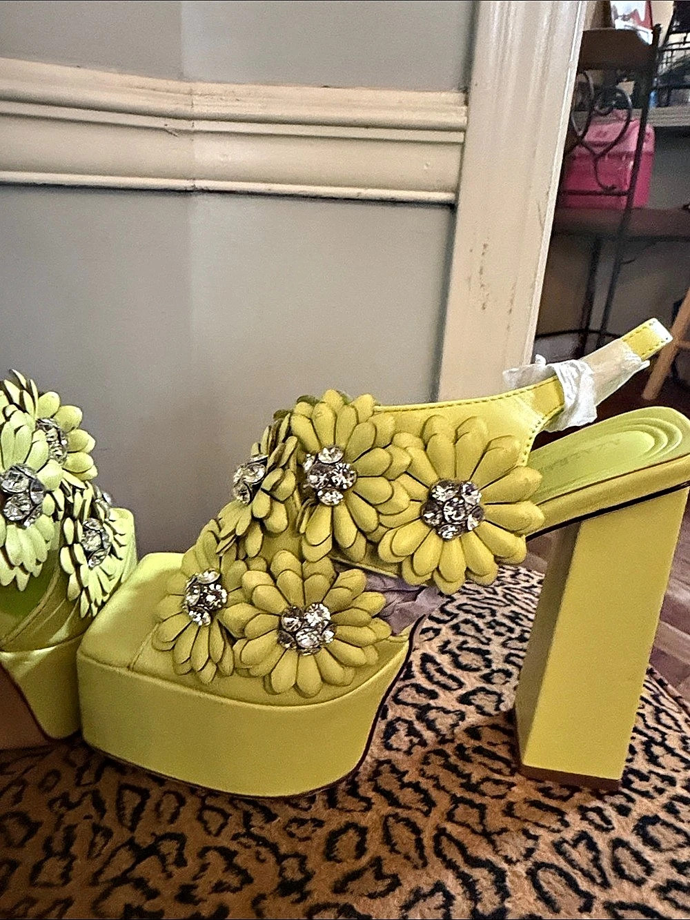 Azalea Wang Corra Lime Floral Embellished Chunky Platform Sandal Platform